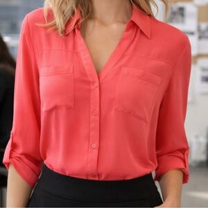 Express coral Pink Colored long sleeve Women's Button-Up Blouse Like New, Medium